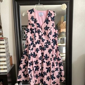Draper James Pink and Blue Pleated V-Neck Sundress